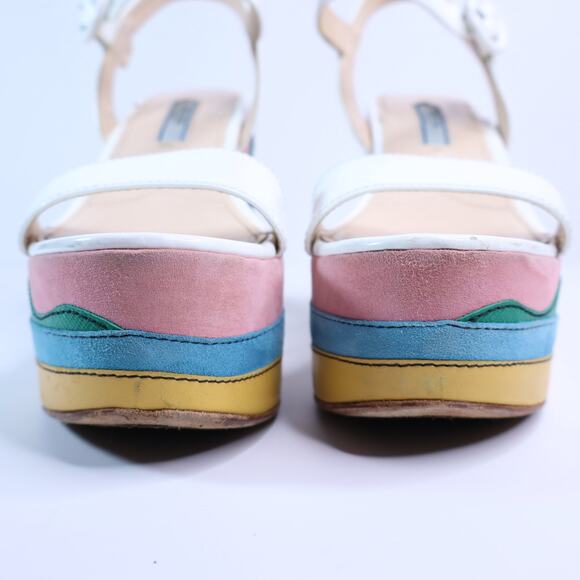 PRADA Southwest Suede Appliqué Platform Sandals Multicolor Wedge Women's 35.5 - Picture 4 of 11